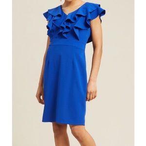 Cobalt Ruffle-Trim V-Neck Dress, 10